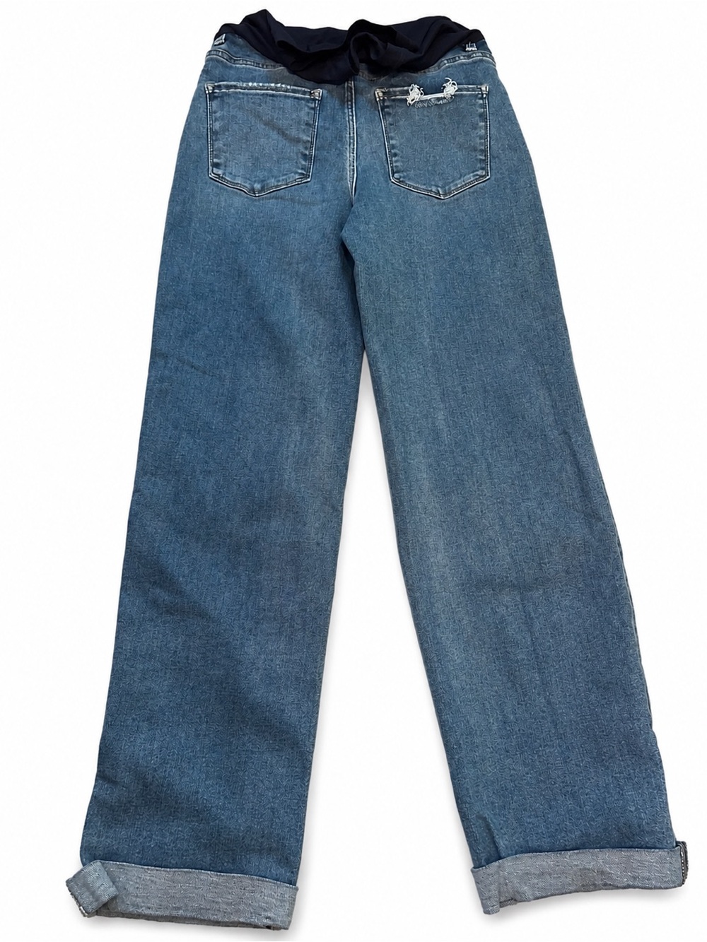 Pinkblush Blue Wide-Leg Maternity Jeans with Navy Knit Waistband - Picture 3 of 4